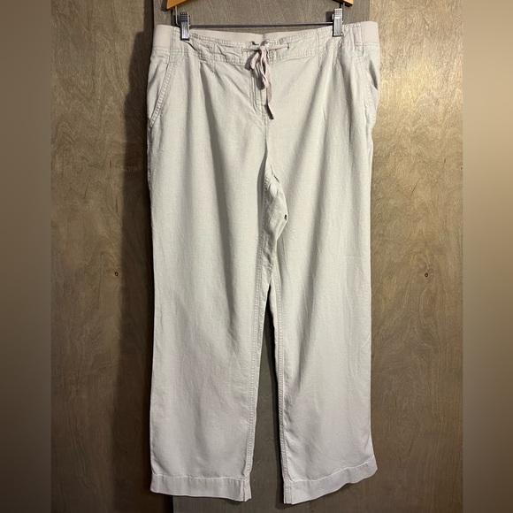 J JILL natural linen side pockets drawstring khaki pants 12 - Picture 1 of 5